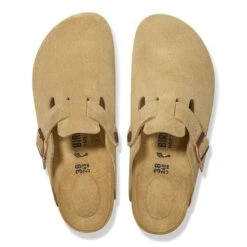 Birkenstock Boston Soft Footbed - Latte Cream Suede - Regular/Wide -Gazelle Sports 1026181 top